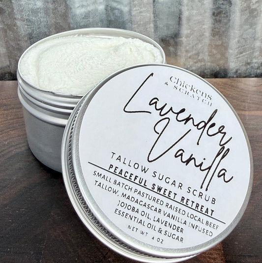 Lavender Vanilla Tallow Sugar Scrub “Peaceful Sweet Retreat